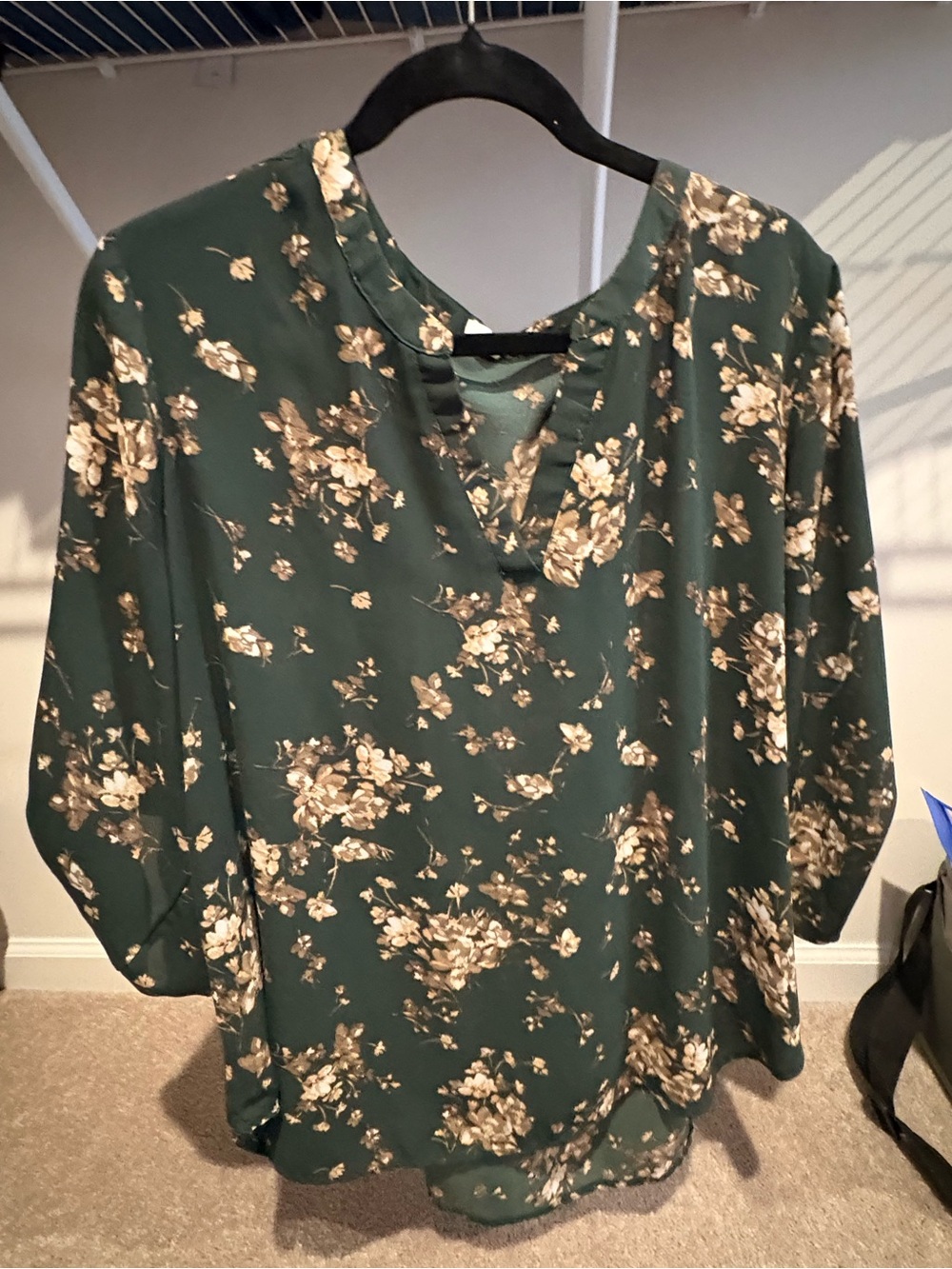 Maurices Dark Green Floral Split-Neck Tunic
